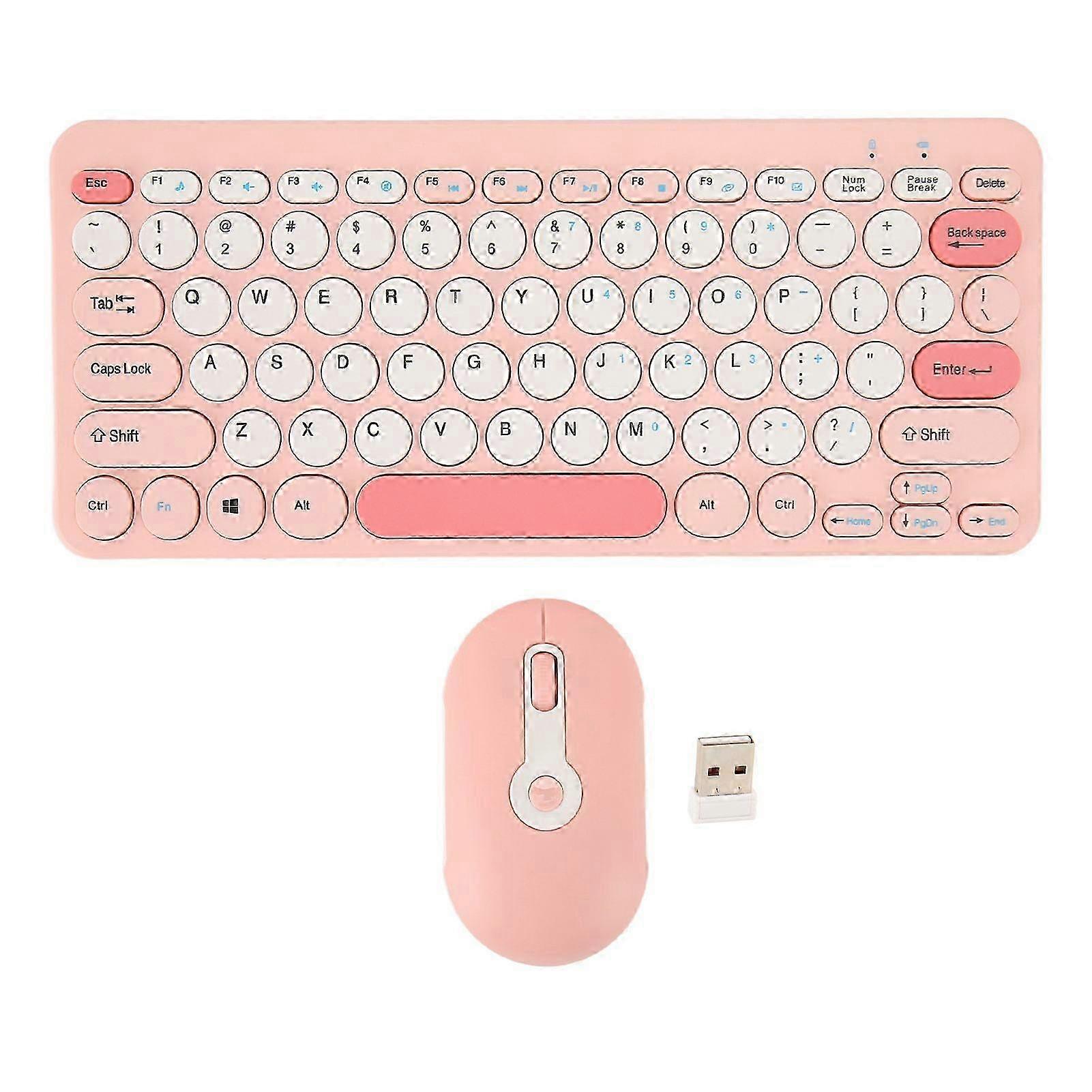 Wireless Keyboard Mouse Set Stylish Slim Round Keycaps Mute Ergonomic 2.4G Keyboard Mouse Combo for Desktop PC Computer Pink