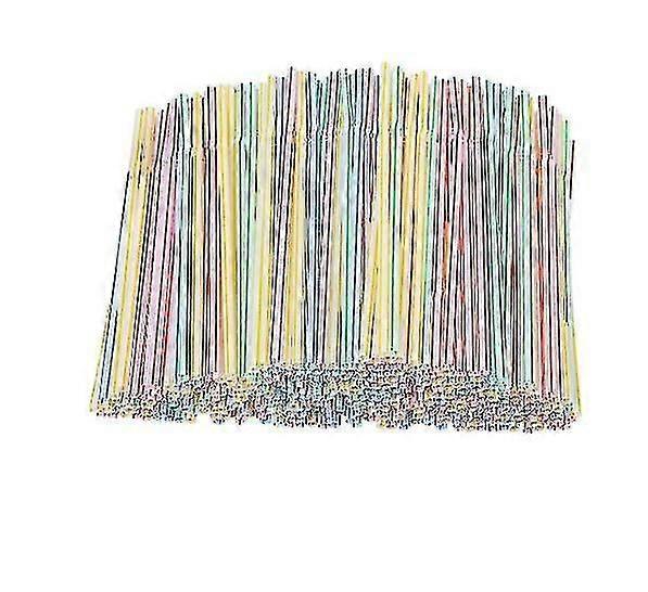 200pcs Plastic Straws Multicolor Striped Bed Disposable Straws-1