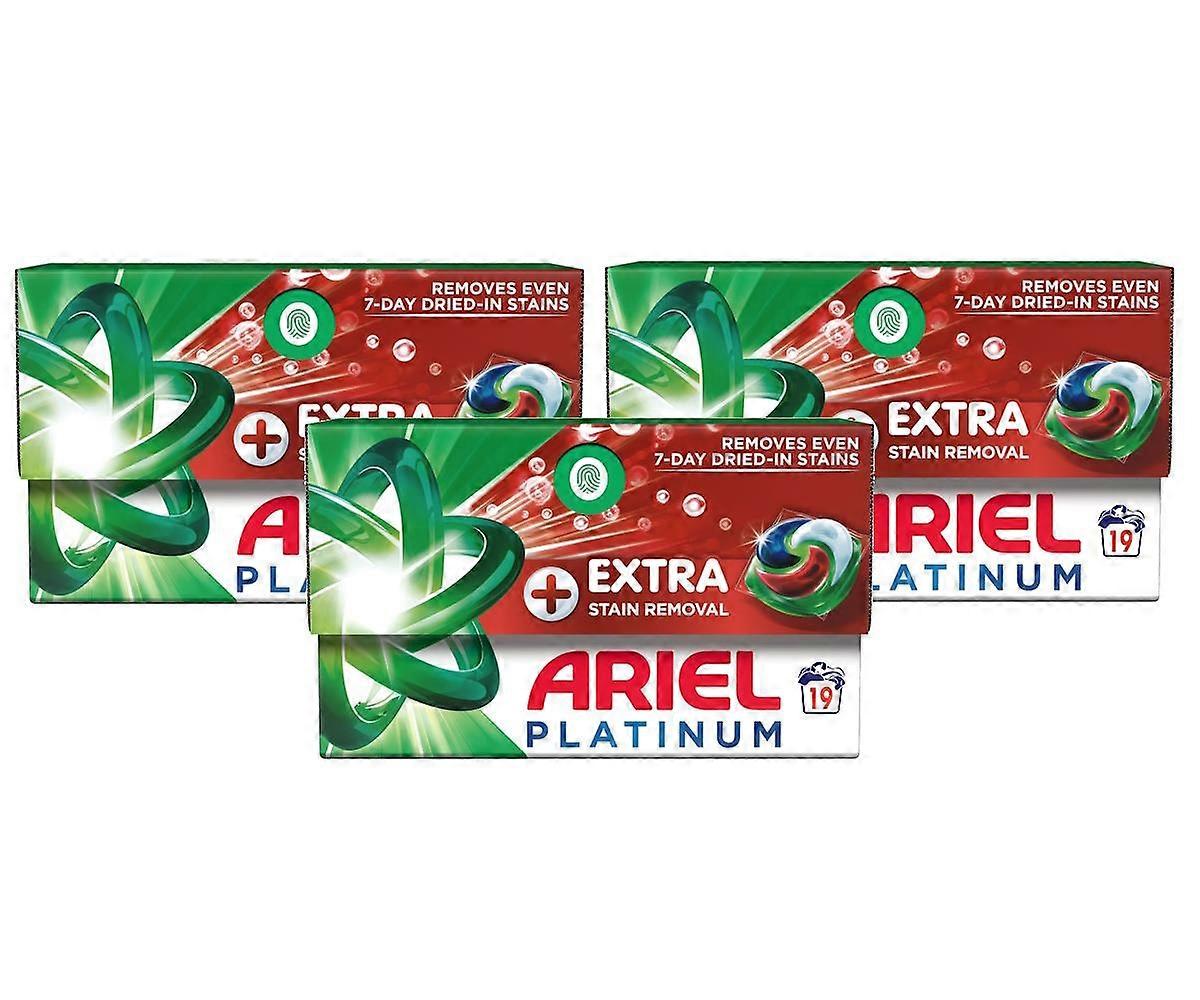 Cápsulas para lavanderia Ariel Platinum com remoção extra de manchas - 19 cápsulas (pacote com 3)