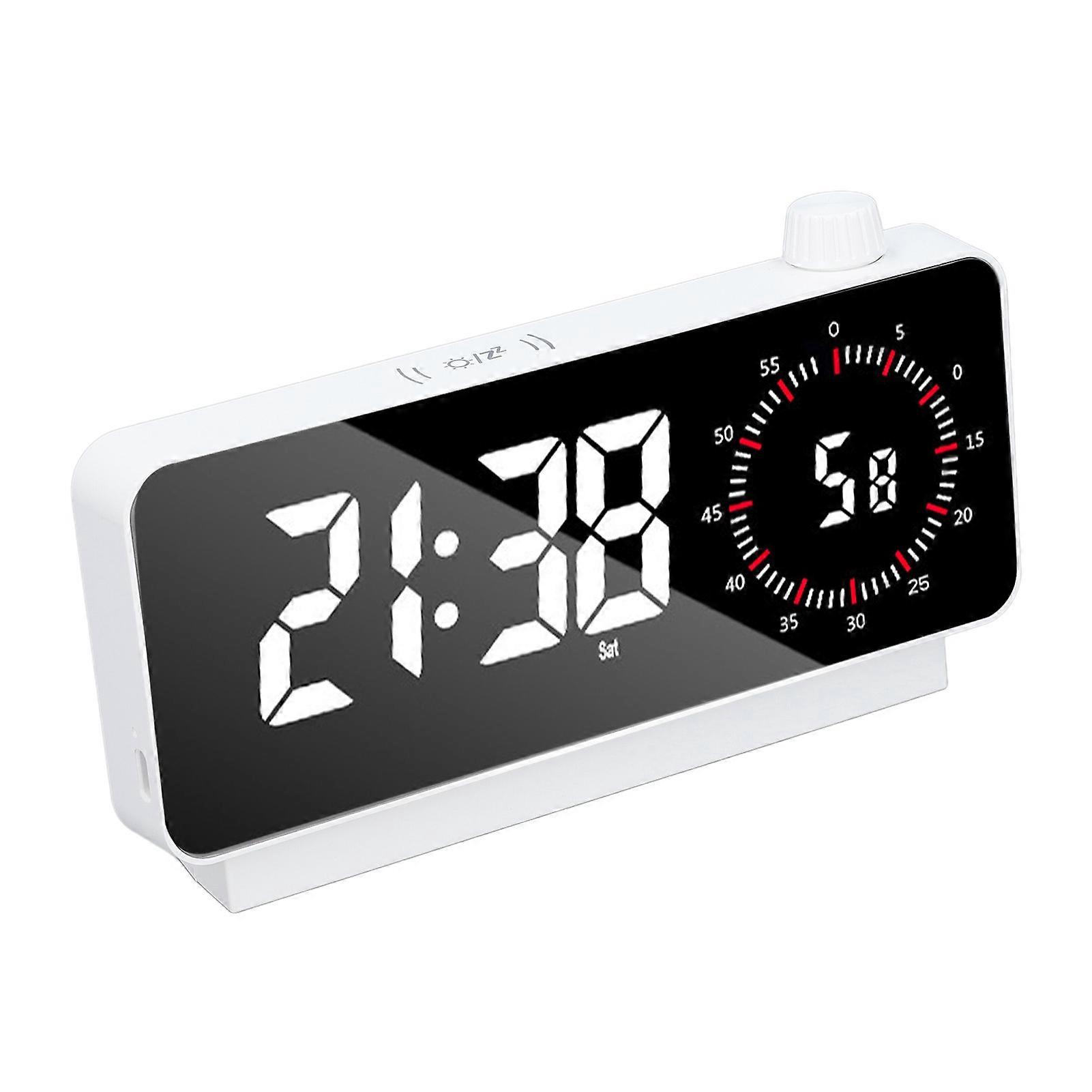 Digital Dual Alarm Clock Adjustable Brightness Temperature Display 5 Minutes Snooze Table Alarm Clock for Bedside Office White Shell Red Lettering 