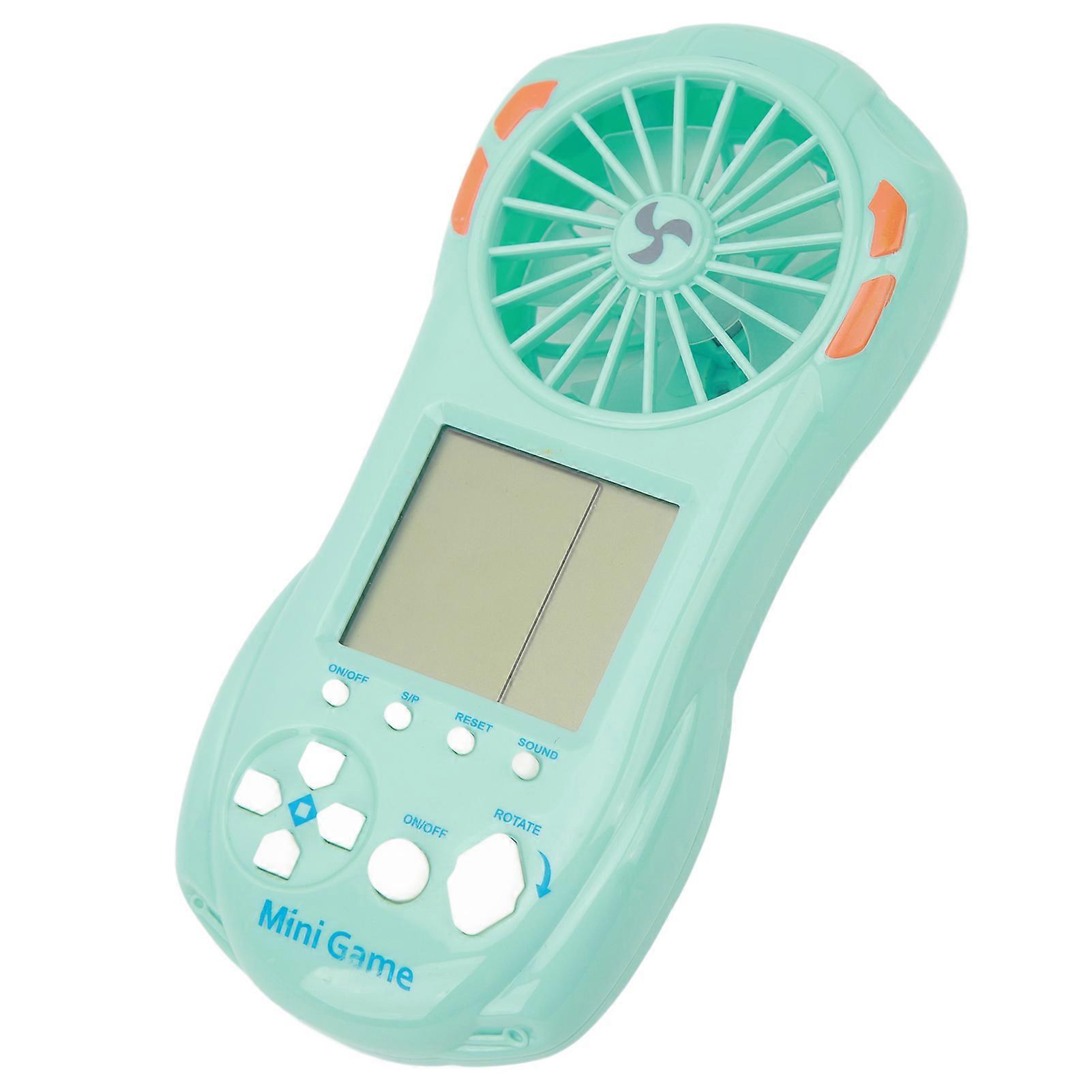 Handheld Game Console Fan Russian Block Game Colorful Light Portable Fan with Hanging Lanyard 