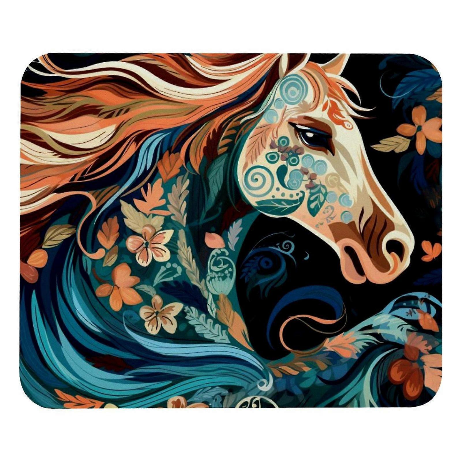 Flowers & Galloping Horse Mouse Pad, 8.3'' x 9.8'', Non-Slip Rubber Base, Compatible with Laptop, Computer, Gaming, School, Office, Home