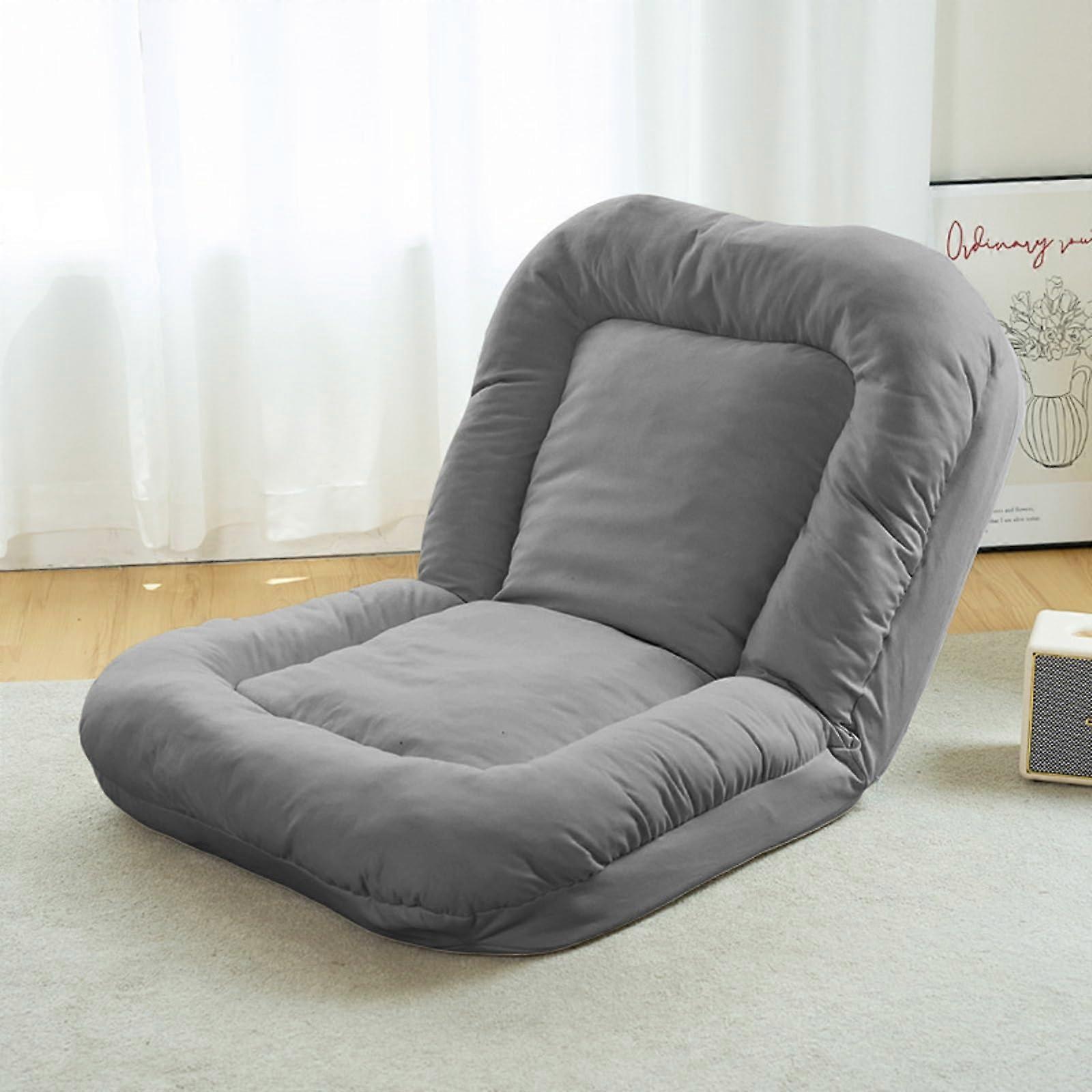 Lazy Sofa Couch Bed Foldable Floor Gaming Chair Softly Cushioned Easily Folding Teens Adults Silver Gray Fiber Velvet