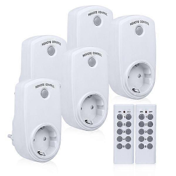 Conjunto de 5 tomacorrientes programables, tomacorriente con control remoto inalmbrico con 2 controles remotos.