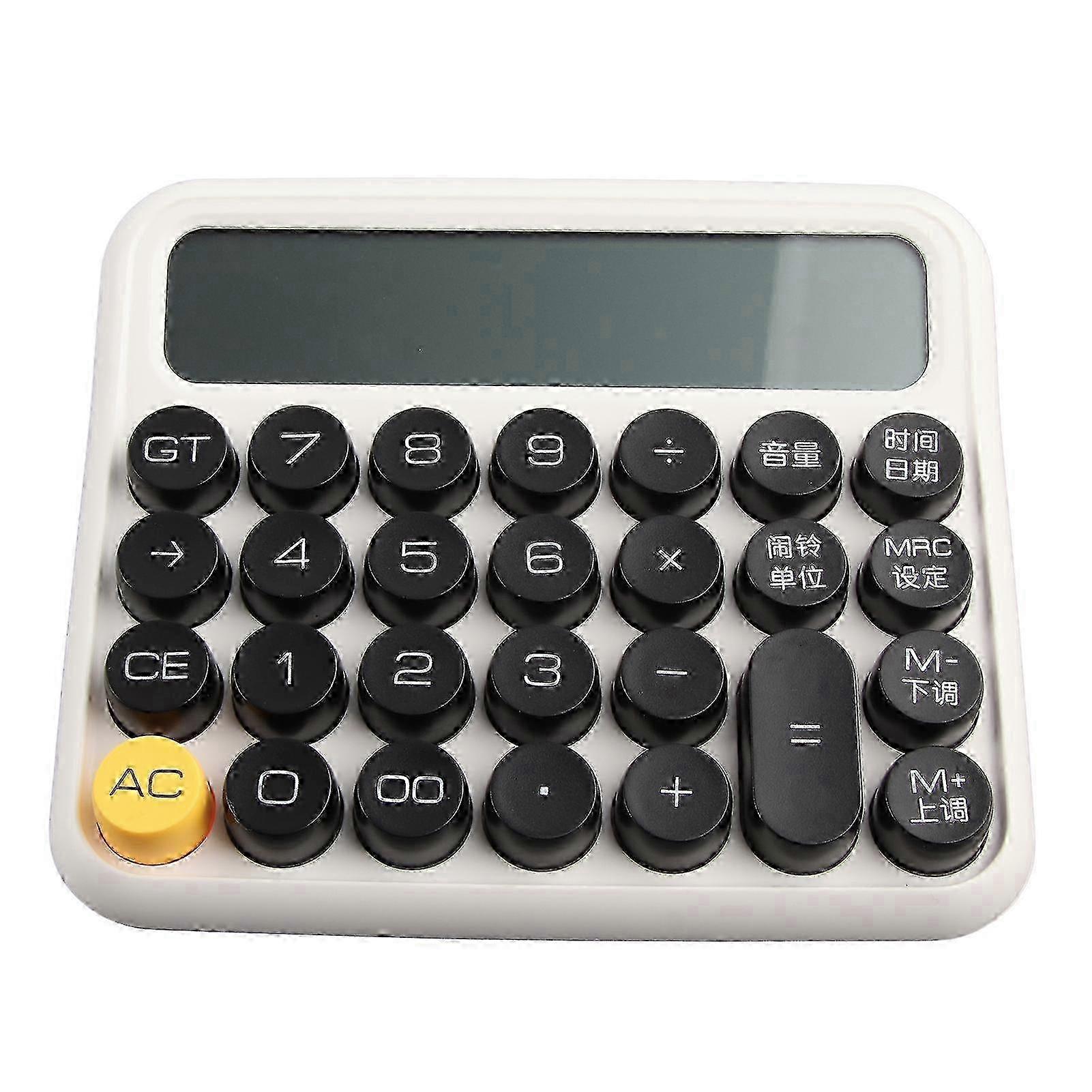 12 Digit Calculator Large LCD Display Big Button Standard Mechanical Switch for Office School Home Porcelain White