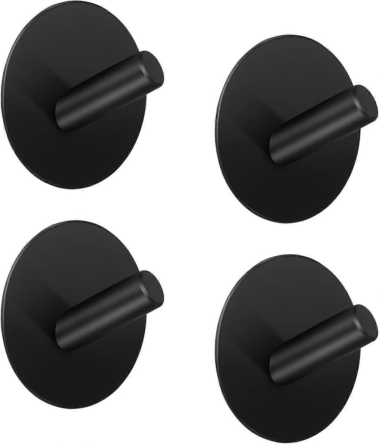 Hooks Without Drilling Self Adhesive Wall Hooks Modern Hooks for Bathroom Kitchen Bedroom Office Matte Black Towel Hooks, 4 Pack Round Hooks (black) (