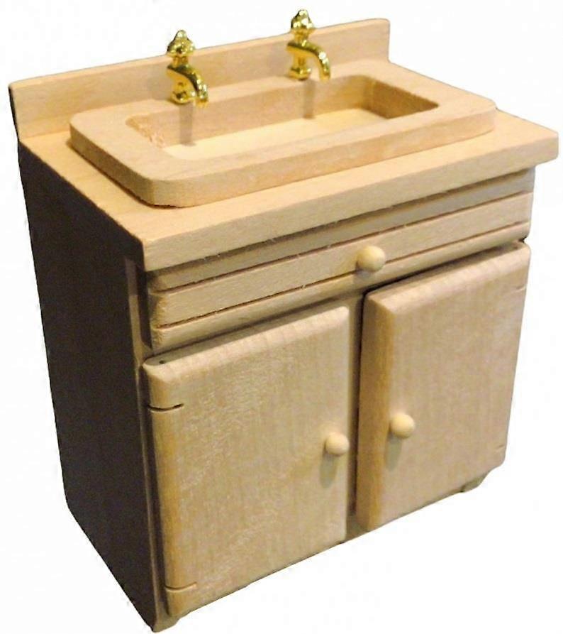 بيت الدمى وحدة بالوعة الخشب العارية أثاث المطبخ الحديث المصغر 1:12 مقياس