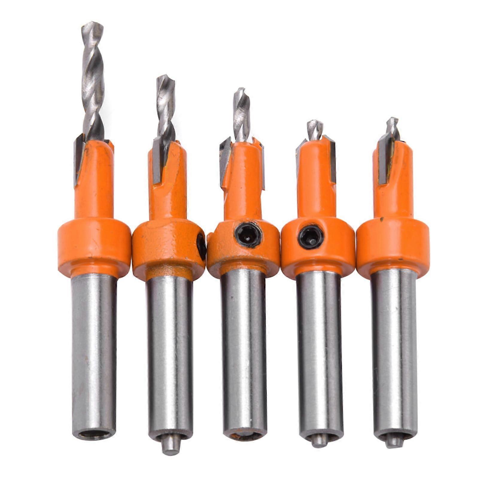 Countersink Drill Bit Set of 5 with Alloy Cutter Heads and Surface Spray for Wood and Aluminum