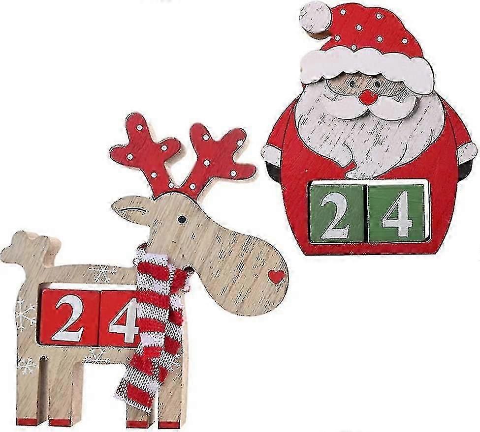 Wooden Advent Calendar for Christmas with Santa Reindeer Pattern