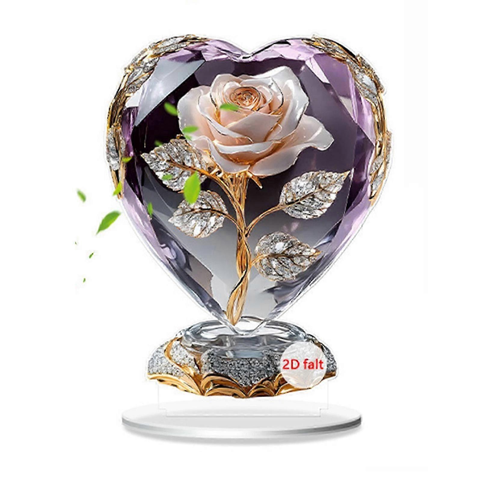 Handmade Acrylic Flower With Simulated Stone Desktop Display 2d Printing Art For Home Decoration Ornament