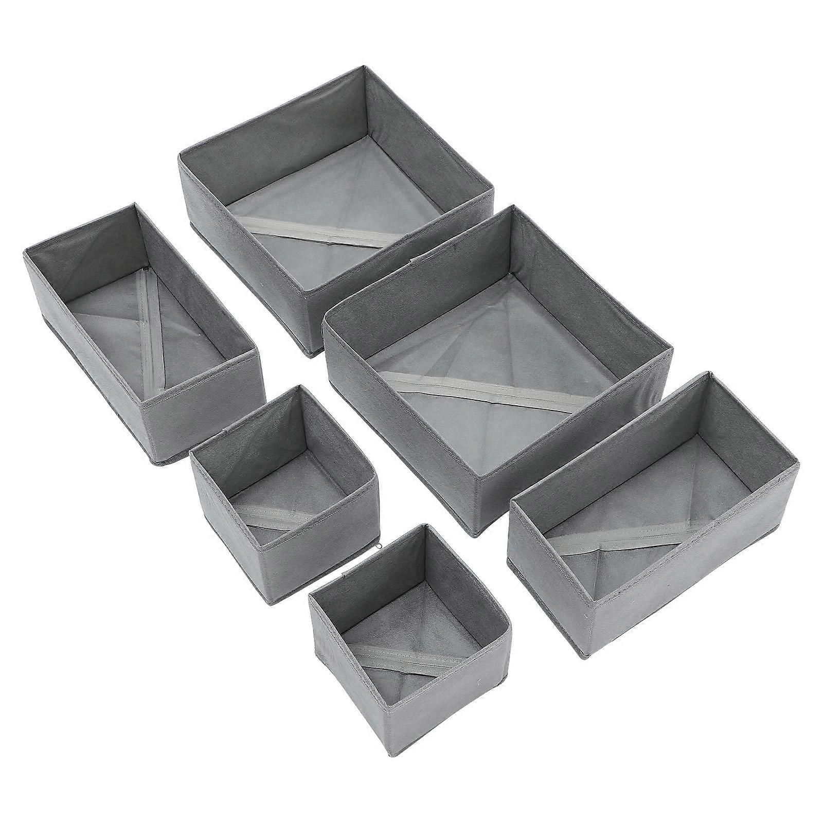 6pcs Drawer Organizers for Socks and Bras, Closet Storage Boxes with Dividers, Gray