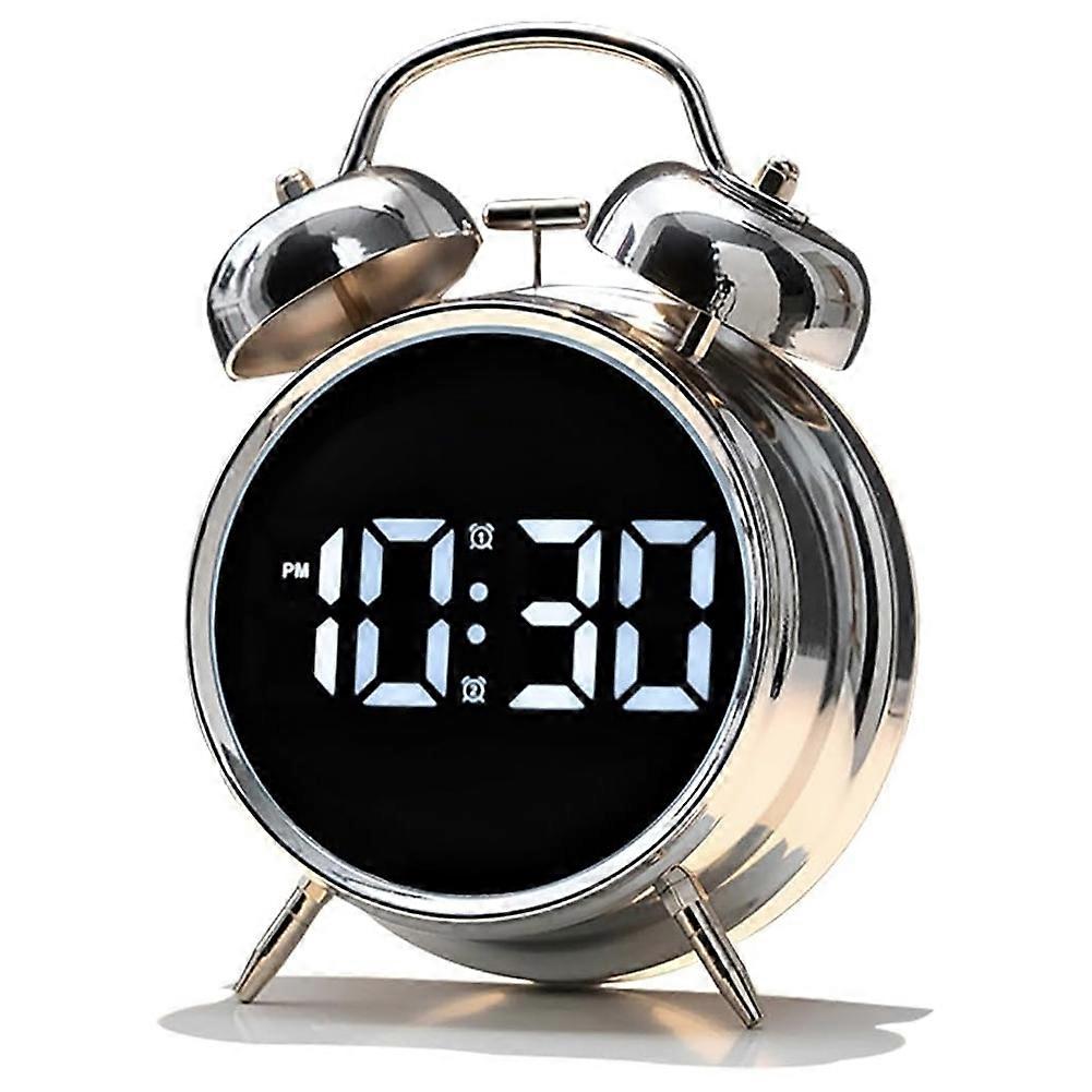Clock for Sleepers Retro Metal Bell,Large Big Numbers Display with Backlight, Small Bedside Digital Clock for Bedrooms A