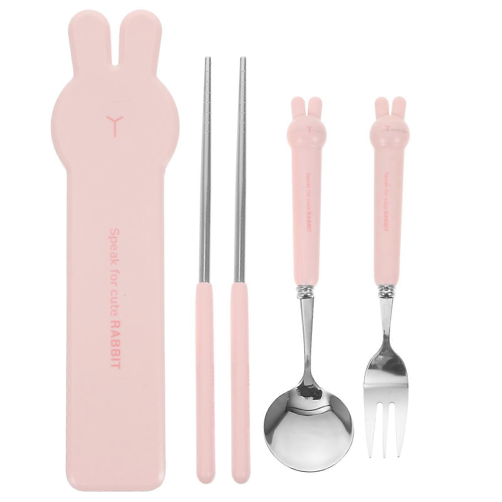 1 Set of Travel Utensils Reusable Spoon Fork Chopsticks Set with Case Stainless Steel Camping Utensils