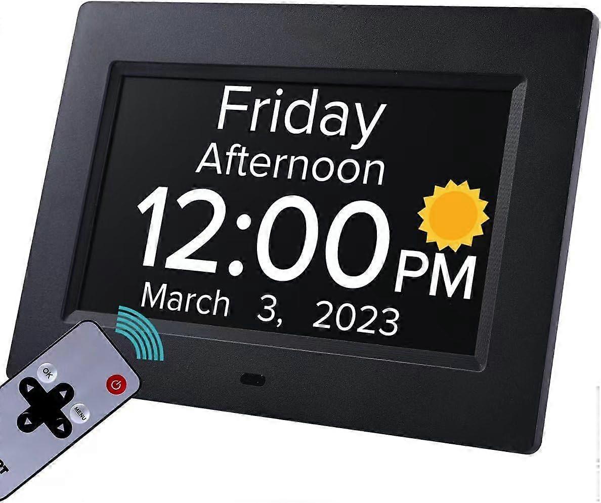 Digital Calendar Clock with 10Inch HD Display, 8 Alarms, Auto Dimming, Remote Control (Black)