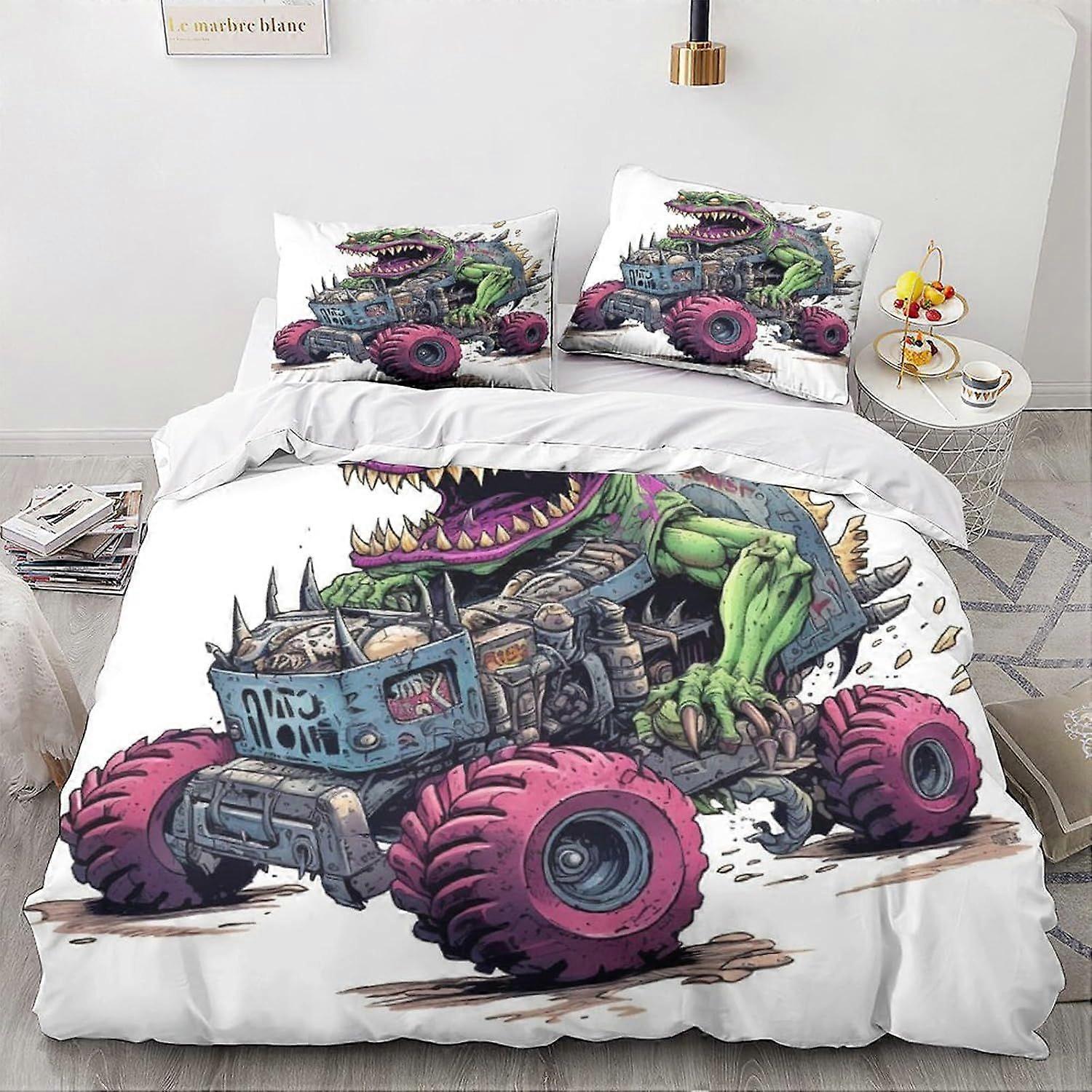 مجموعة مفروشات LikeEj Monsters طقم غطاء لحاف سيارة خمر مجموعة غطاء لحاف الكرتون سحاب ناعم مع غطاء وسادة مزدوج