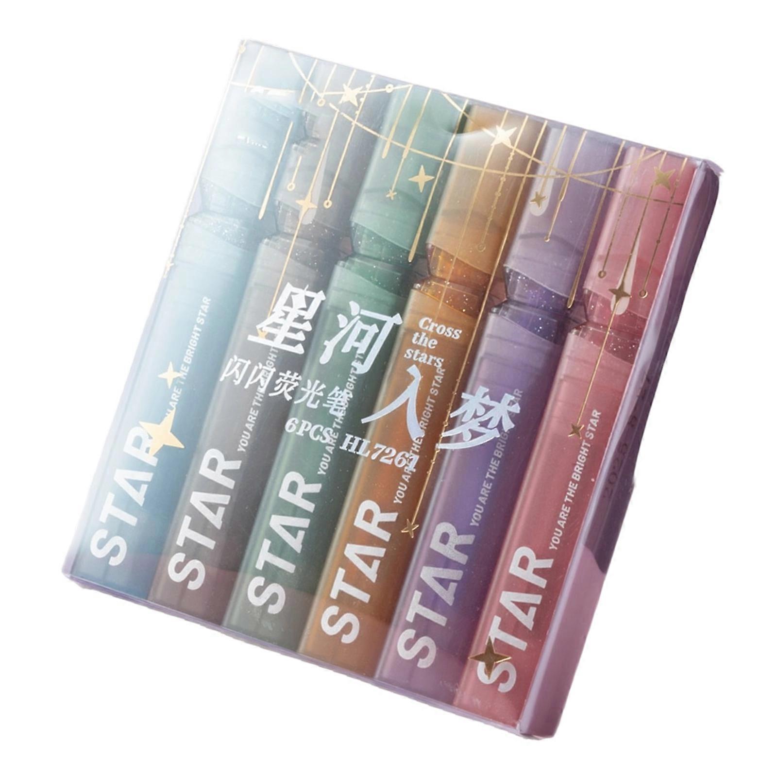 6Pcs Student Study Fluorescent Highlighters 6 Color Gentle On Eyes Fluid Inks Flows For Textbook Annotation And Office Multicolor