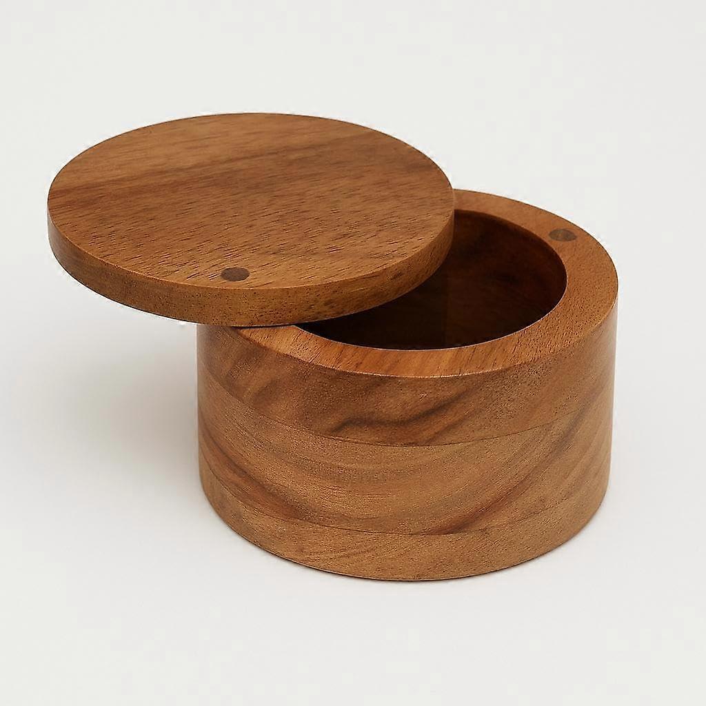 Salt Box Acacia Wood with Swivel Lid for Countertop Spice Storage and Moisture Protection