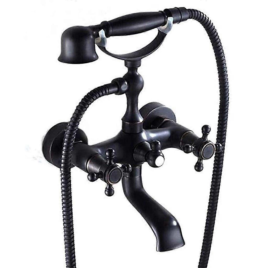 Retro Wall Mount Bathtub Faucet with Cross Handles and Extra Clearance Spout for Tub and Shower