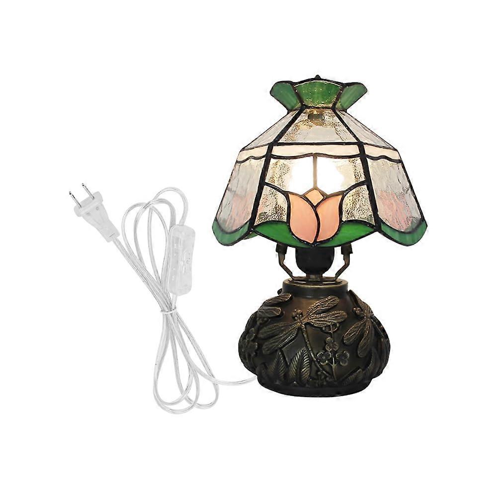 Table Lamp Vintage Rose Handmade Stained Glass with 5.9ft Cord for Bedside or Reading