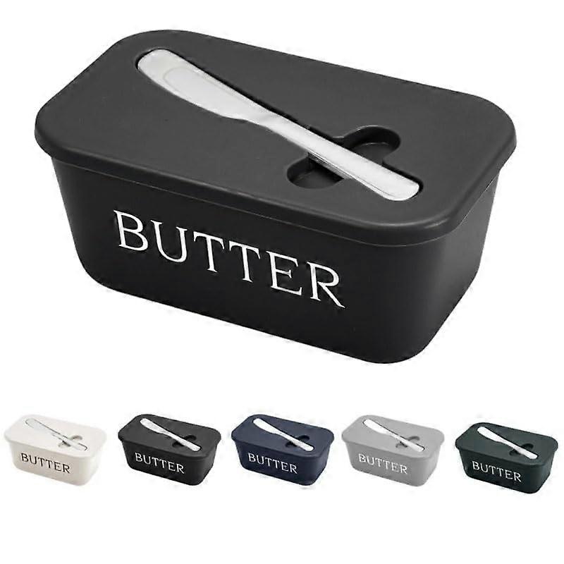 Butter Dish with Lid, Ceramic Butter Keeper with Silicone Seal, Keeps Butter Fresh, Black