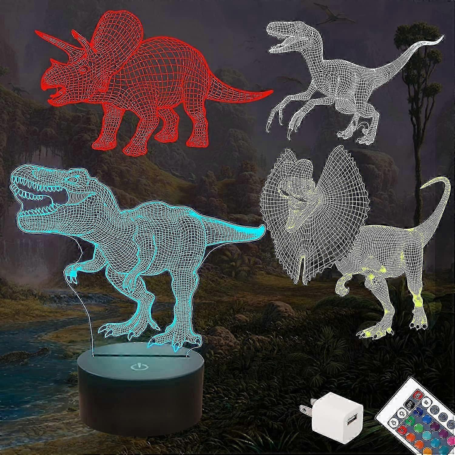 Dinosaur Gifts, T-rex Dinosaur 3d Night Light For Kids (4 Patterns) With Remote