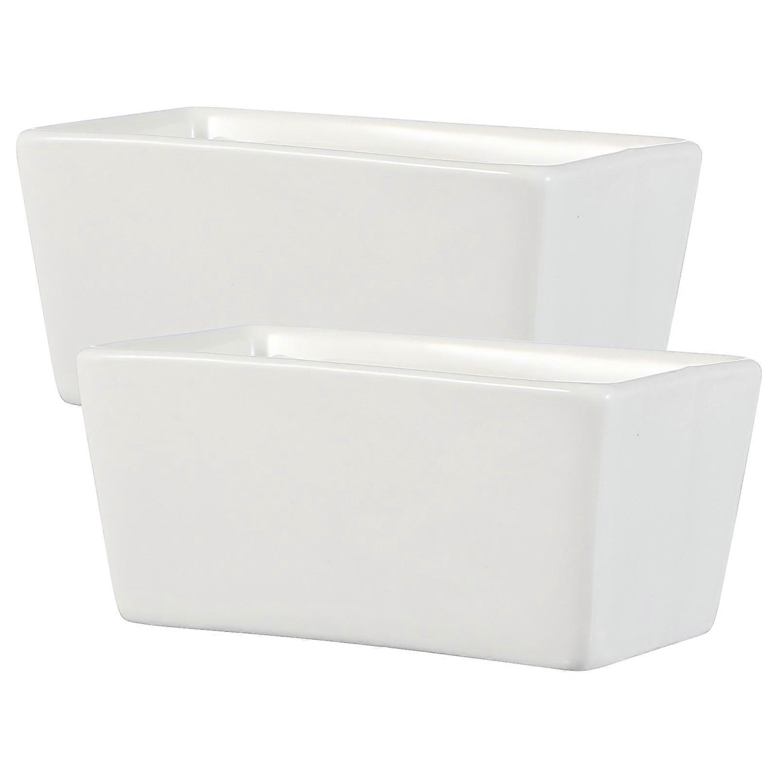White Ceramic Sugar Bowl Set for Elegant Storage Use, Smooth Edges, Rectangular Design, 2 Pcs