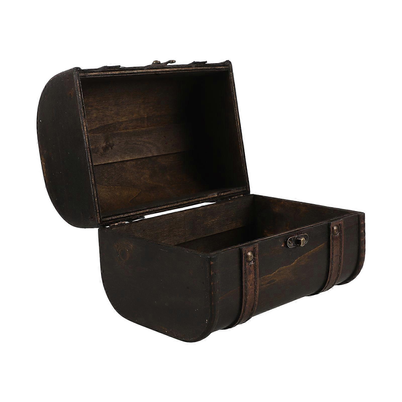Wooden Treasure Chest Jewelry Box for Home Use Black with Handle