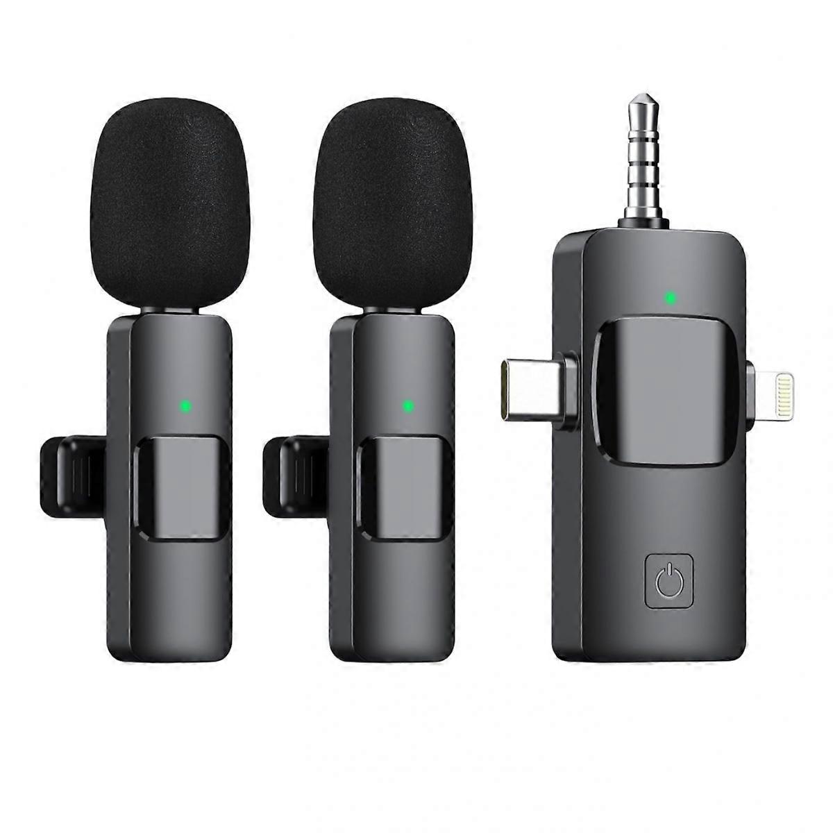 3 in 1 Wireless Lavalier Microphone Compatible with iPhone, iPad, Android, Camera,12-Hour