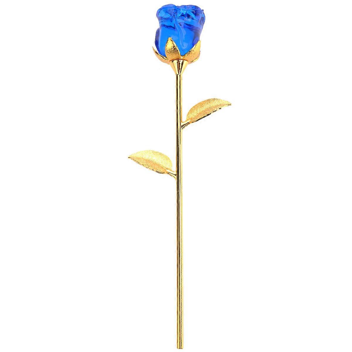 Valentine Rose Flower Blue Crystal Long Stem Romantic Gift with 2Pcs