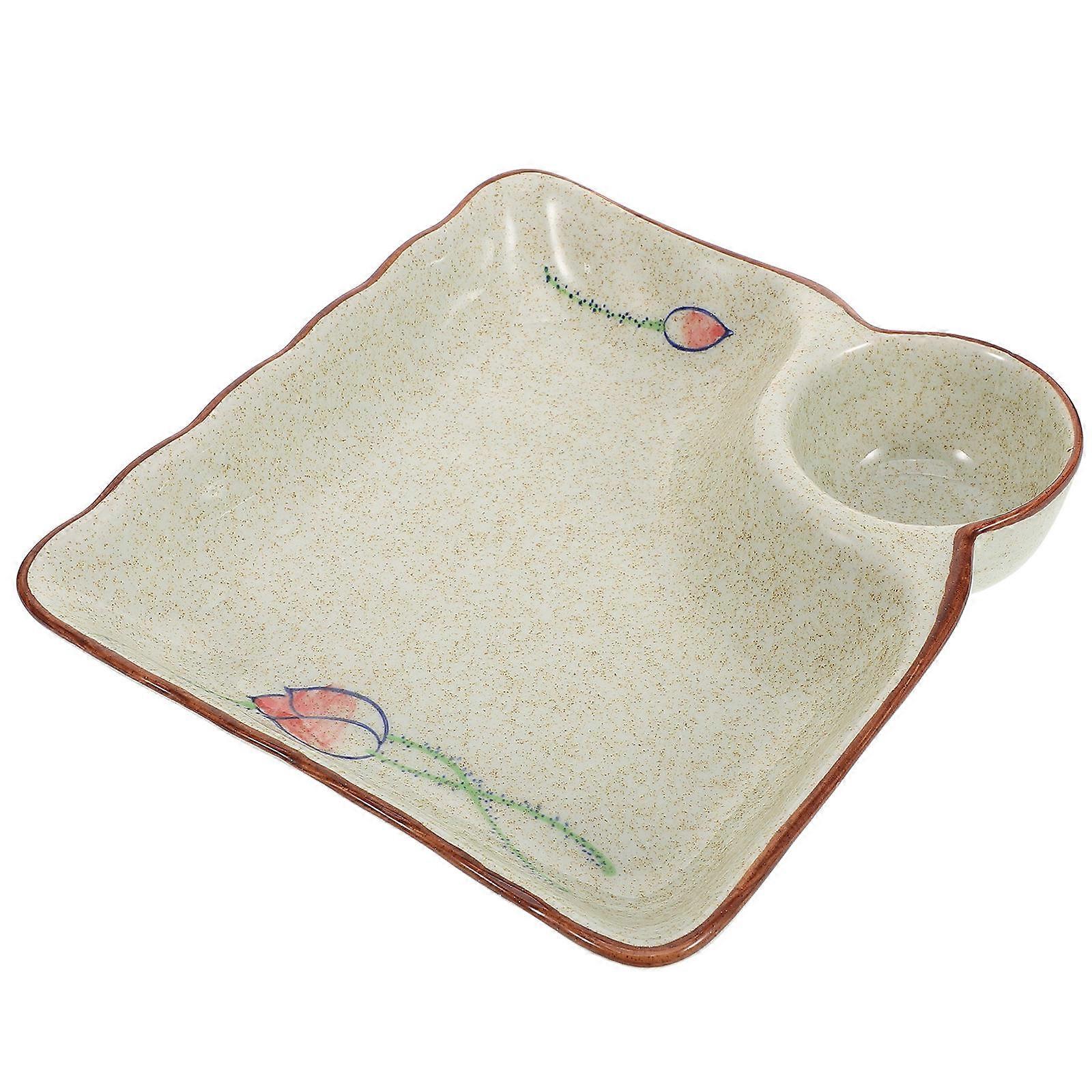 Ceramic Dumpling Plate with Sauce Compartment for Serving Dish