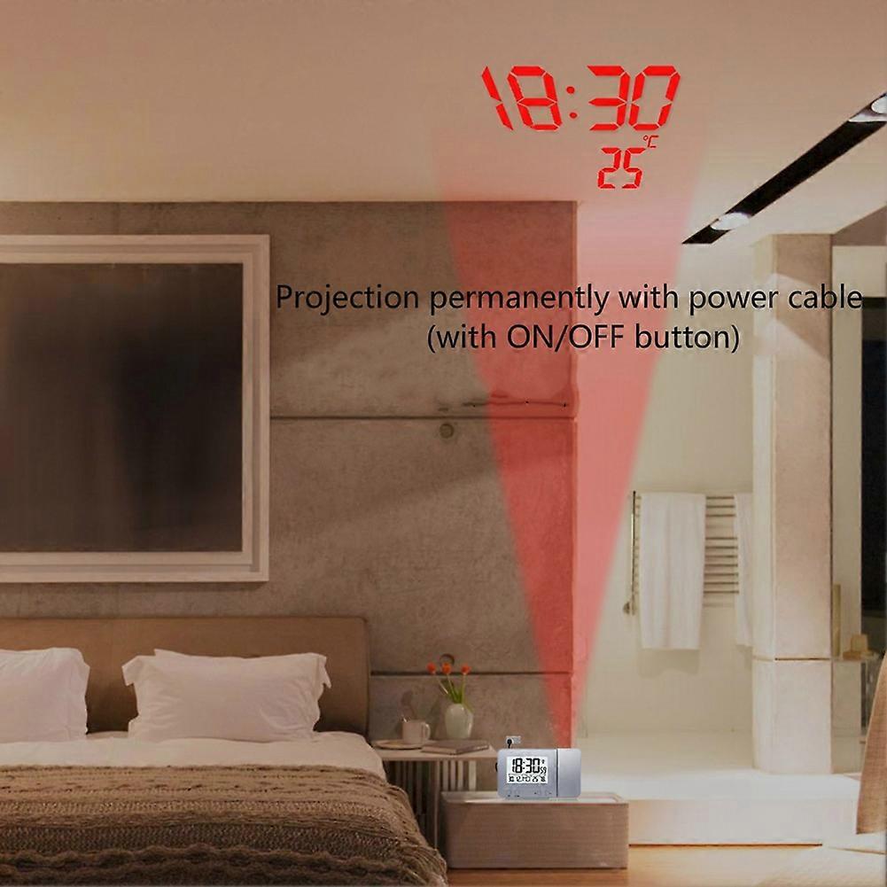Clock with Digital Date Snooze Function Backlight Watch Wall Projector Desk Table Led Clock with Time Projection Black