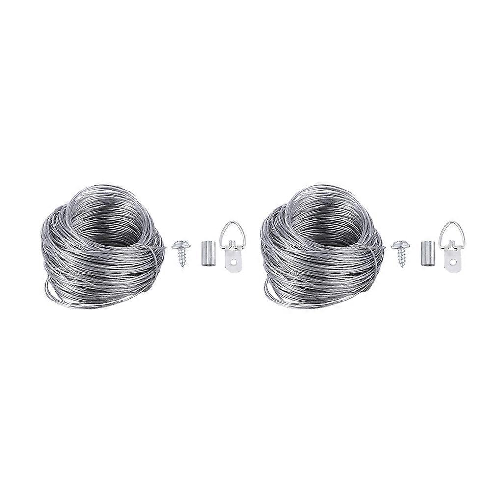 Picture Wire Rope Hanging Hook Kit Silver 2Sets for Frame Hanging