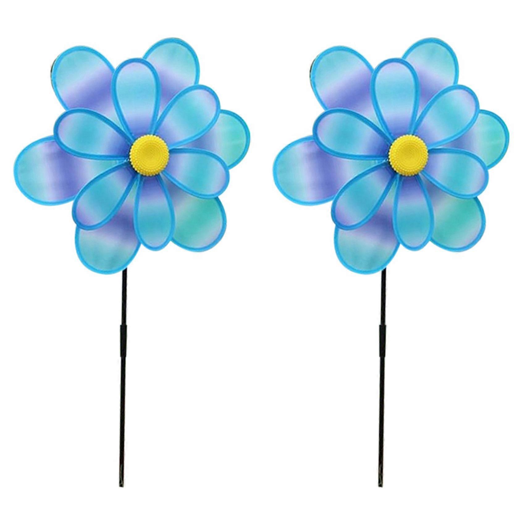 2X Wind Spinners Kids,Pinwheels Eye Catching Colorful Double Layer Windmill Pinwheels with Stakes D