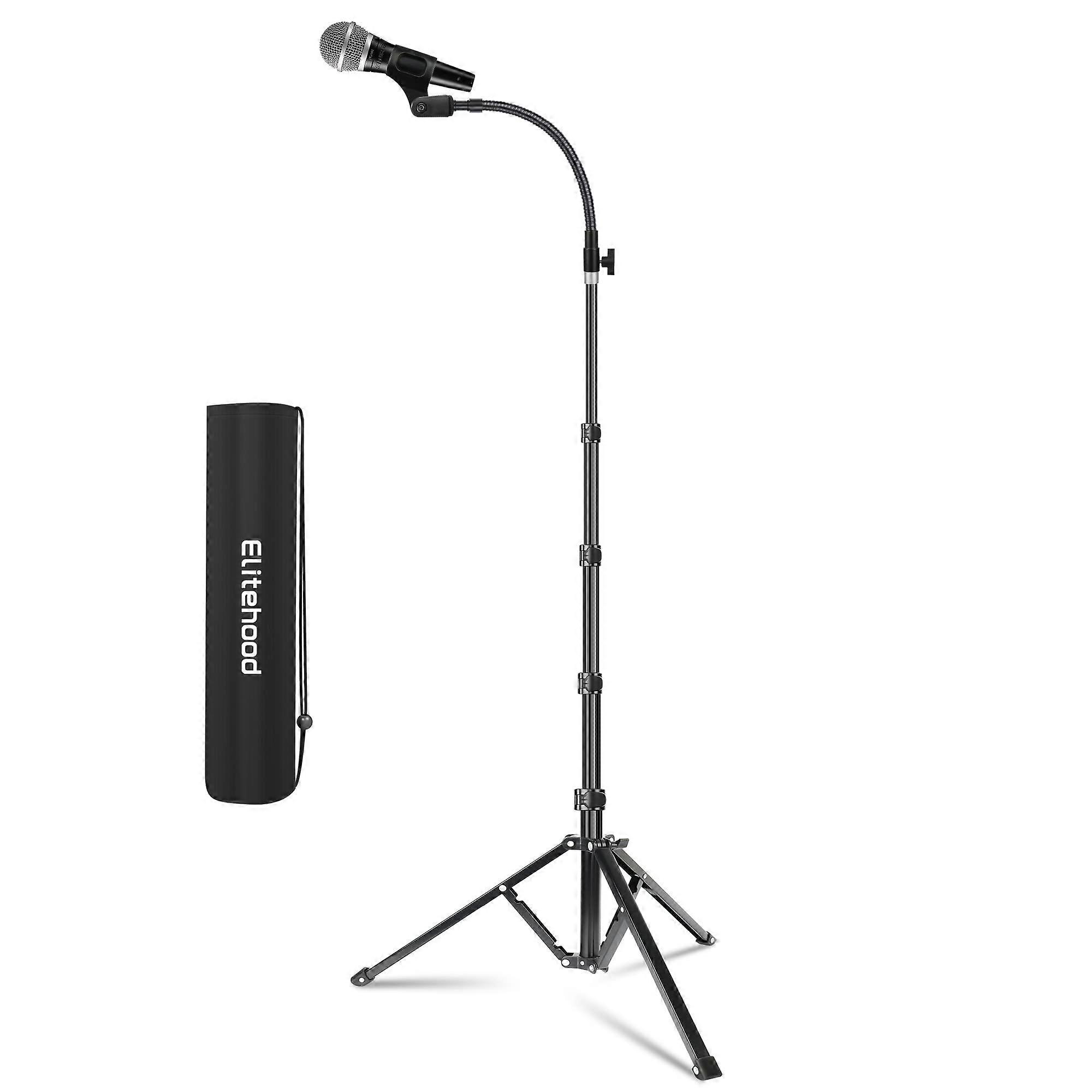 Adjustable Microphone Stand 82'' Tall Tripod with Boom Arm Foldable Height for Singing and Stage
