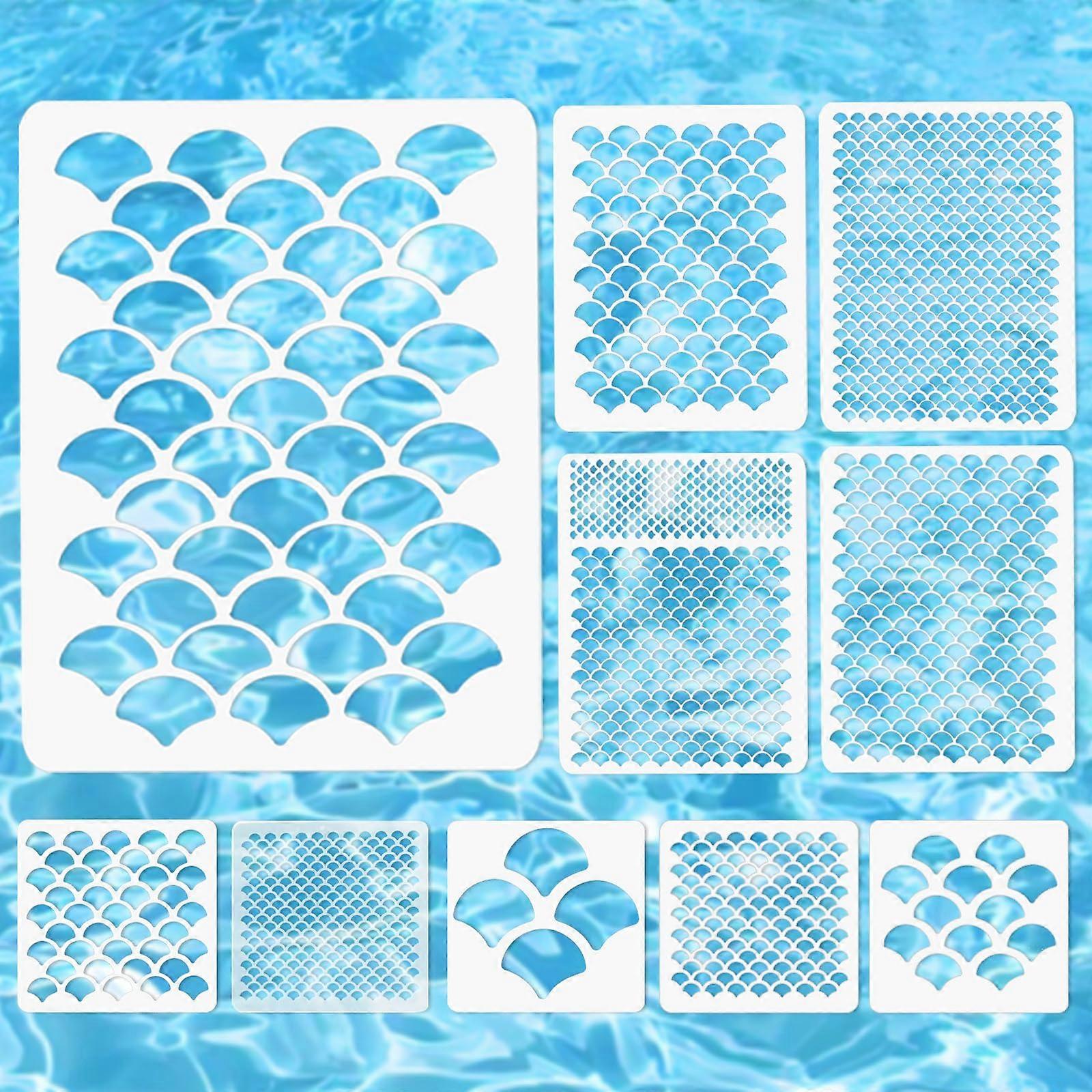 10 Pcs Reusable Fish Scale Stencil Set for Mermaid Makeup, Face Painting and DIY Craft Decoration