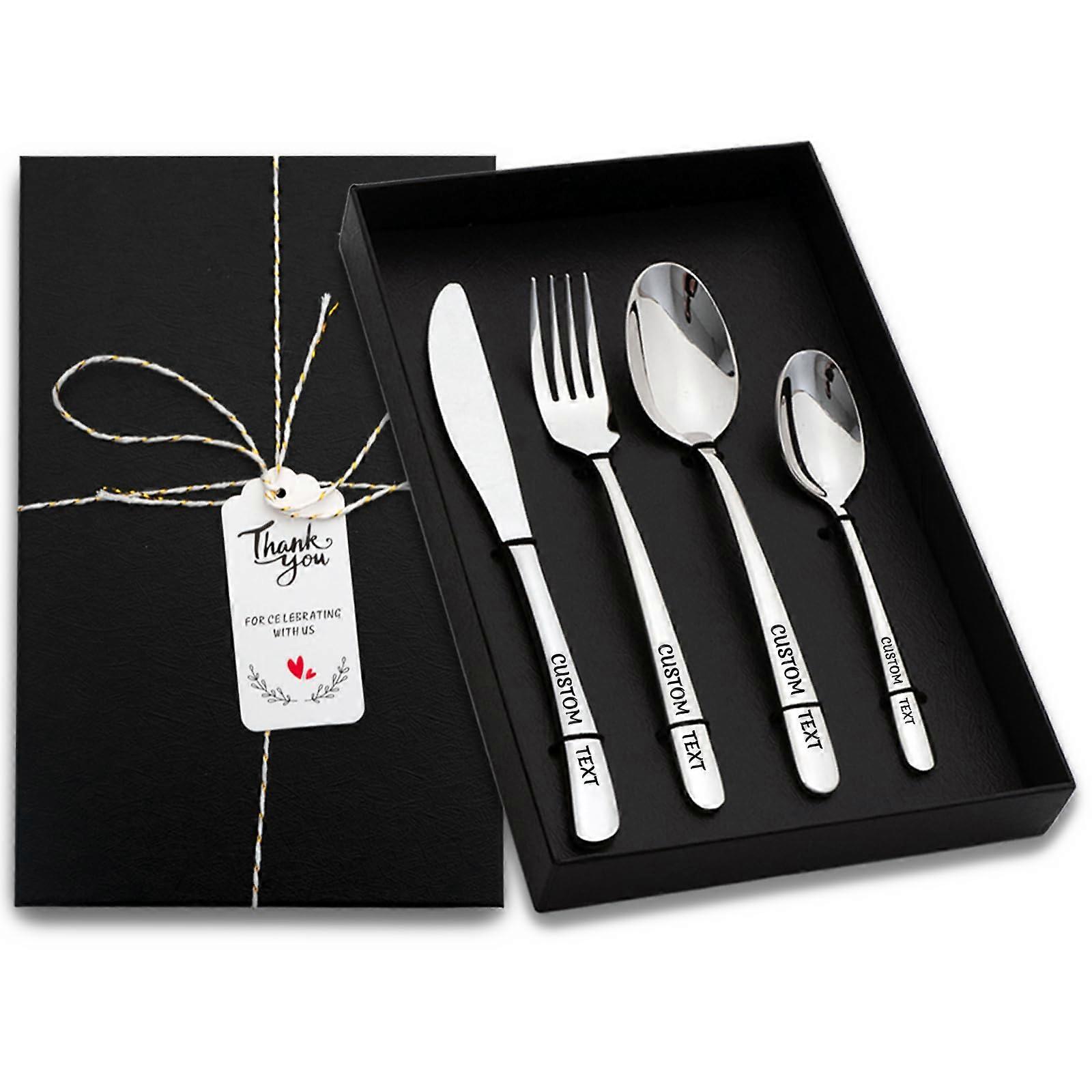 Custom Engraved Silverware Set with Name, Mirror Polished Stainless Steel Flatware for Gift
