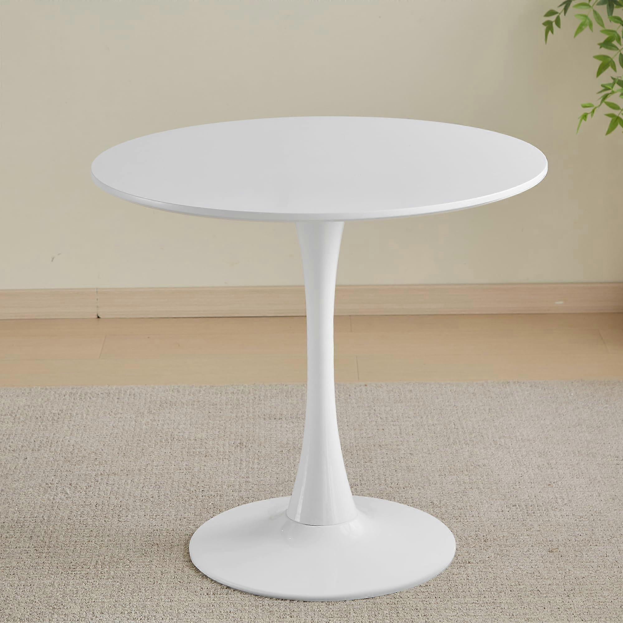 Round Dining Table 31.5 Inch Modern White Pedestal for Small Spaces, SpaceSaving EasyClean Design