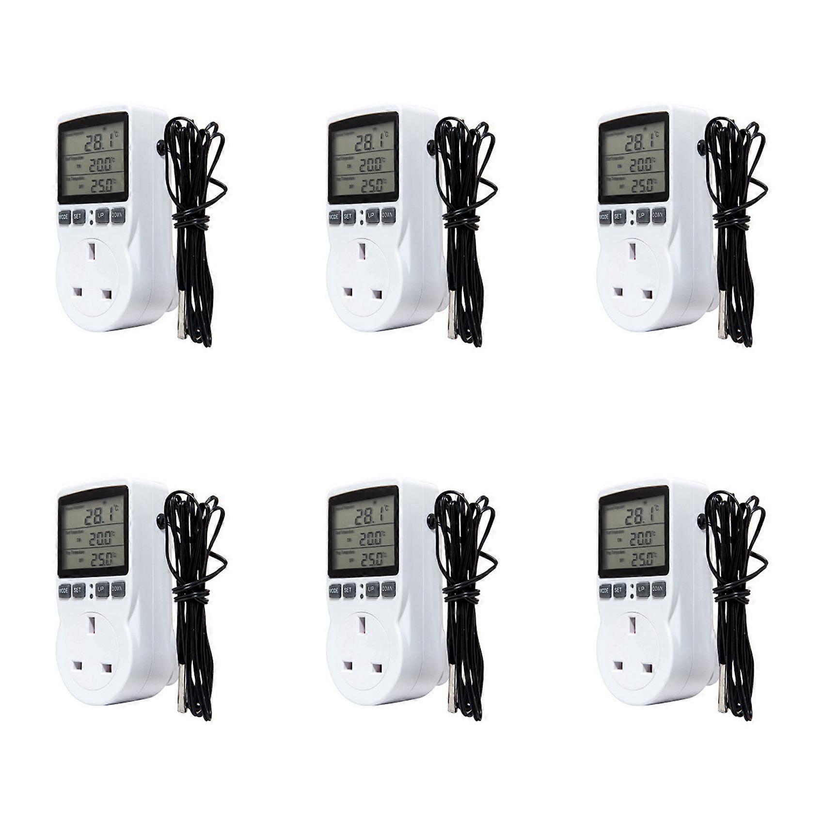 6X Digital Temperature Controller Thermostat Outlet Socket Plug Heating Cooling Timer for Homebrew Greenhouse UK Plug