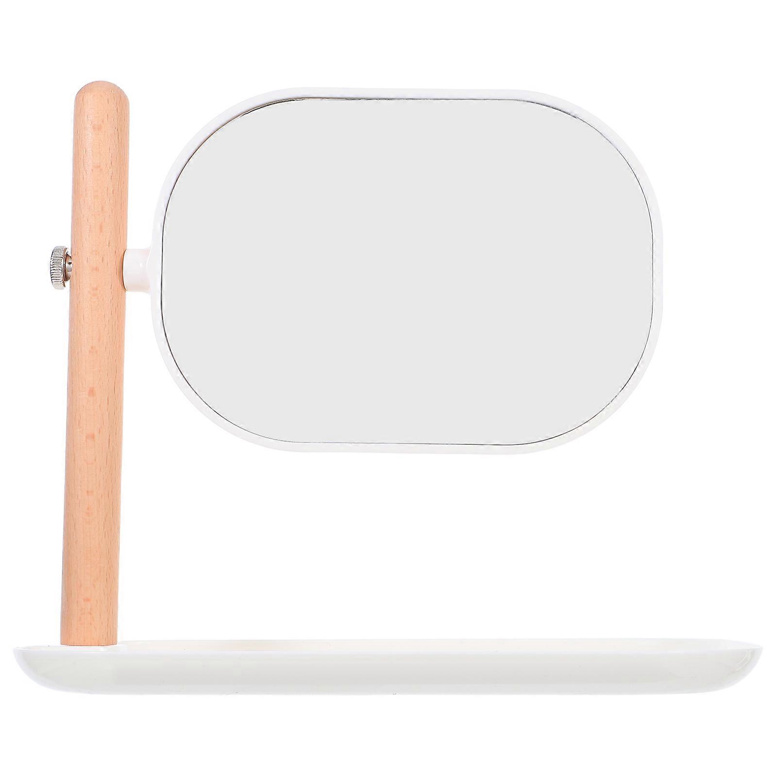 Oval Rotating Makeup Mirror for Dressing Table with Tray White Desktop Vanity