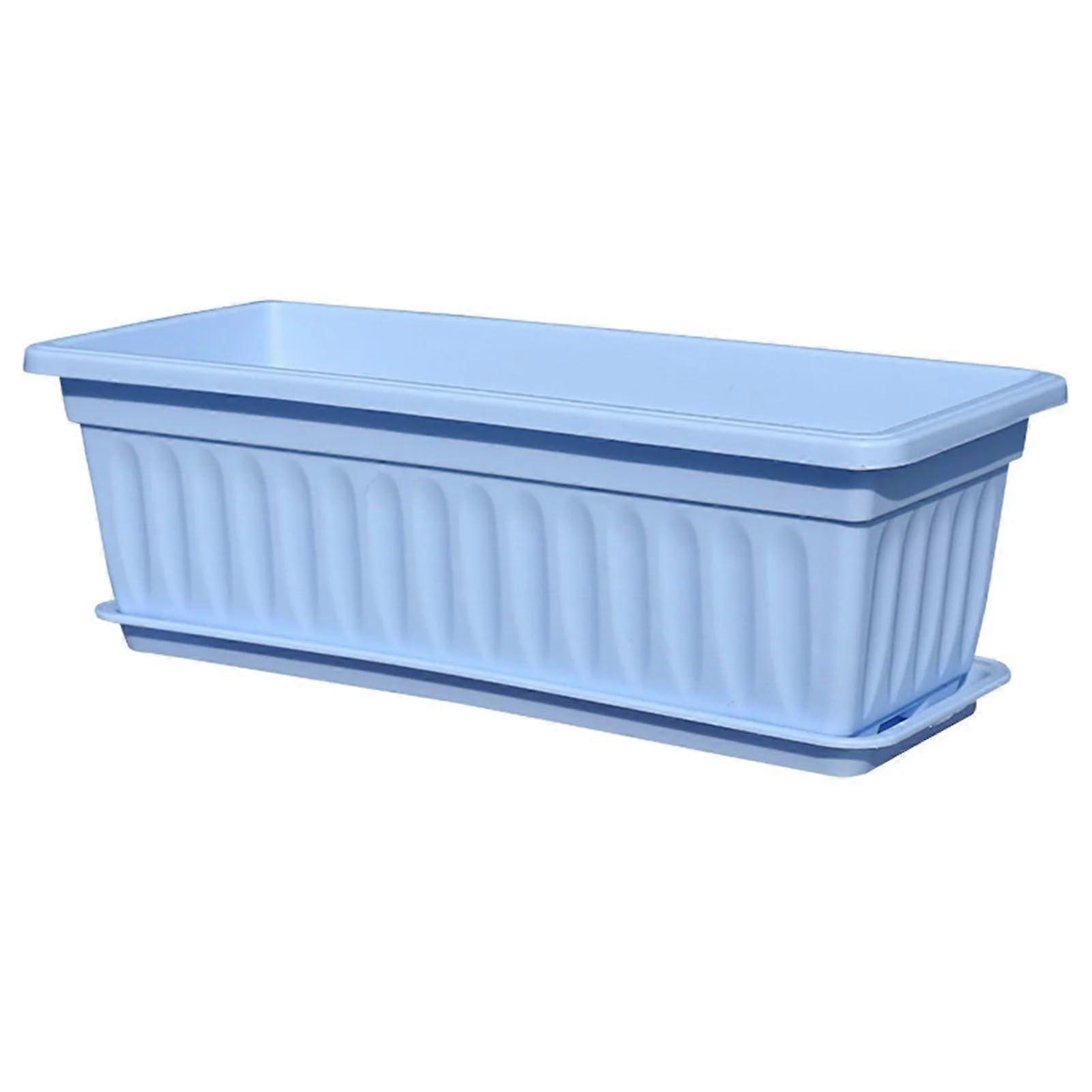 Blue PP Resin Window Planter Box with Tray, Rectangular Flower Pot for Balcony or Vegetable Growing