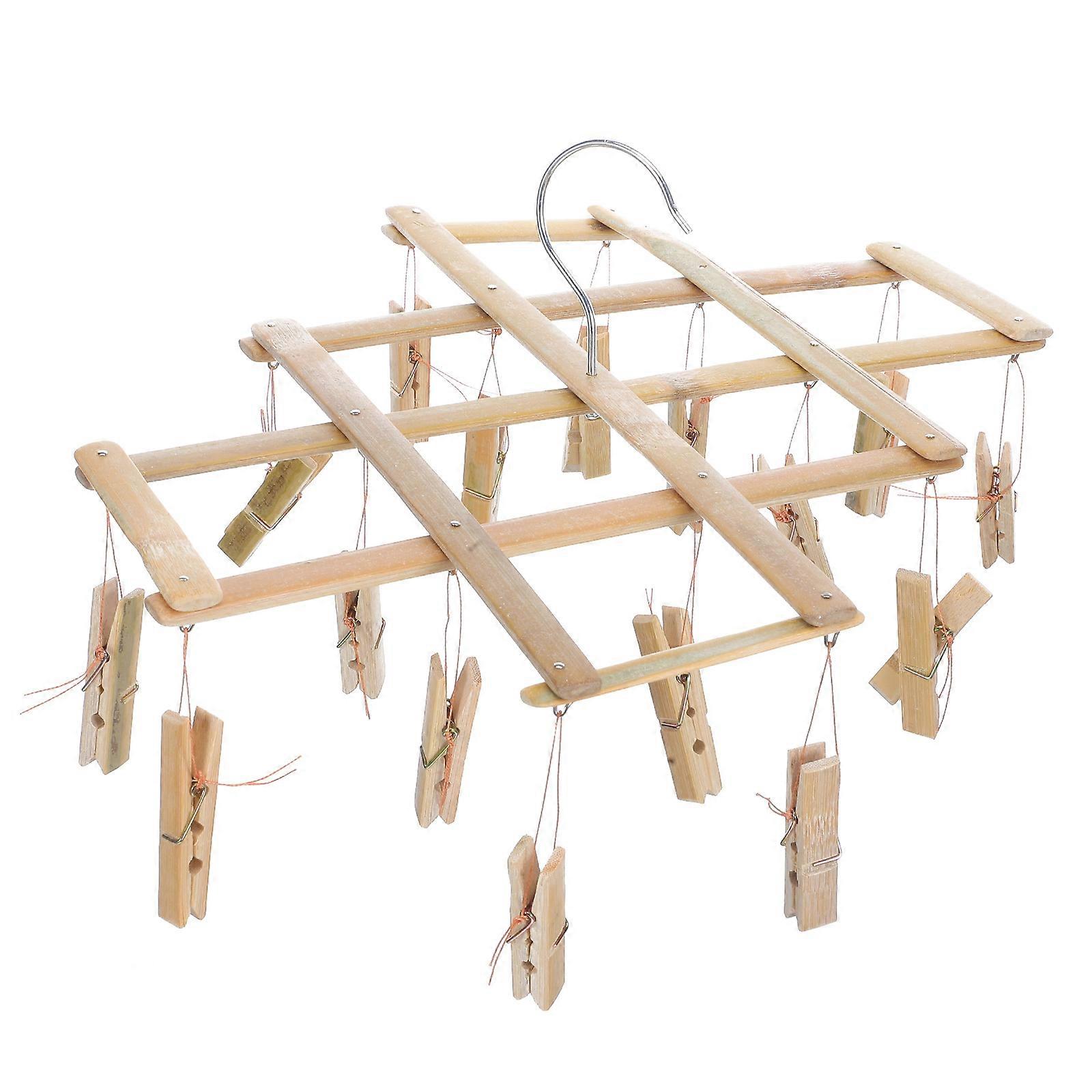 Bamboo Clothes Drying Rack for Underwear Socks 1 Set Bamboo Hanging Drying Rack