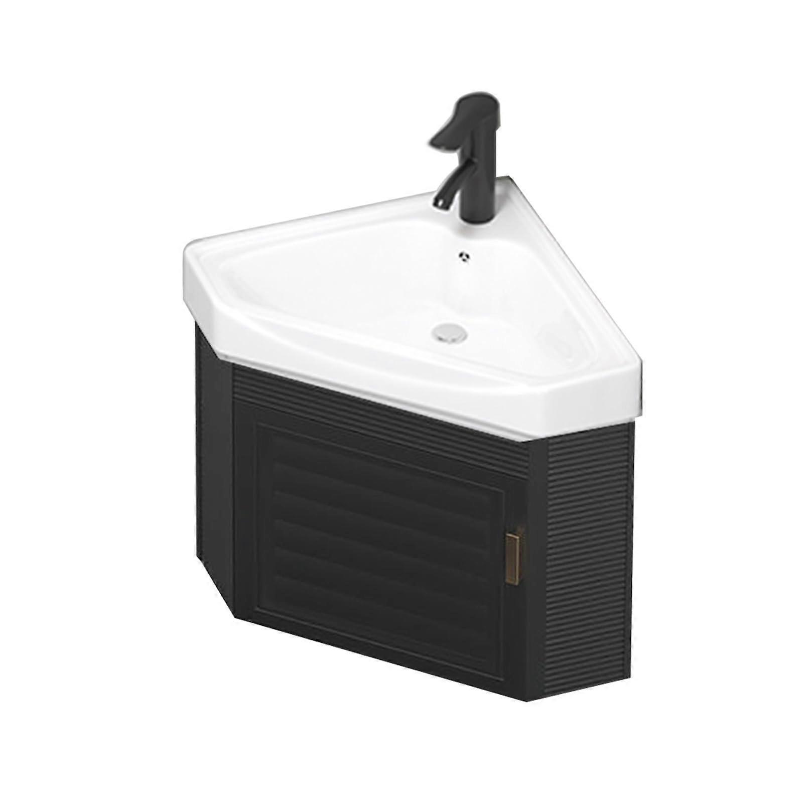 Black Ceramic Corner Bathroom Sink, SpaceSaving Wall Mounted Design for Small Spaces 37x48cm Ref:2668