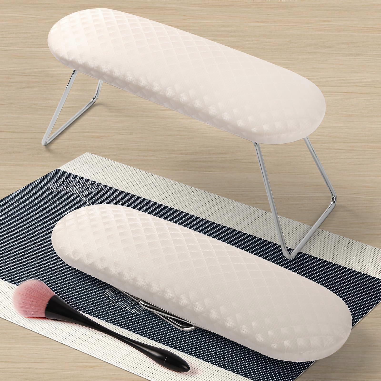Manicure Armrest with Ergonomic Memory Foam, Foldable Adjustable Height Waterproof PU Leather for Nail Salon (White)