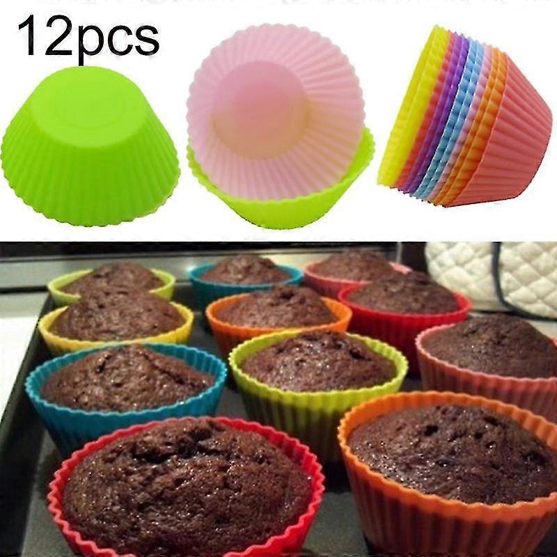 12Pcs Silicone Cake Liner Muffin Chocolate Cupcake Moulds Reusable Bakeware Cup