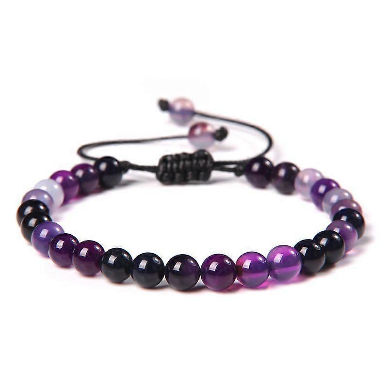 Natural Amethyst Round Bead Adjustable Braided Bracelets 6mm