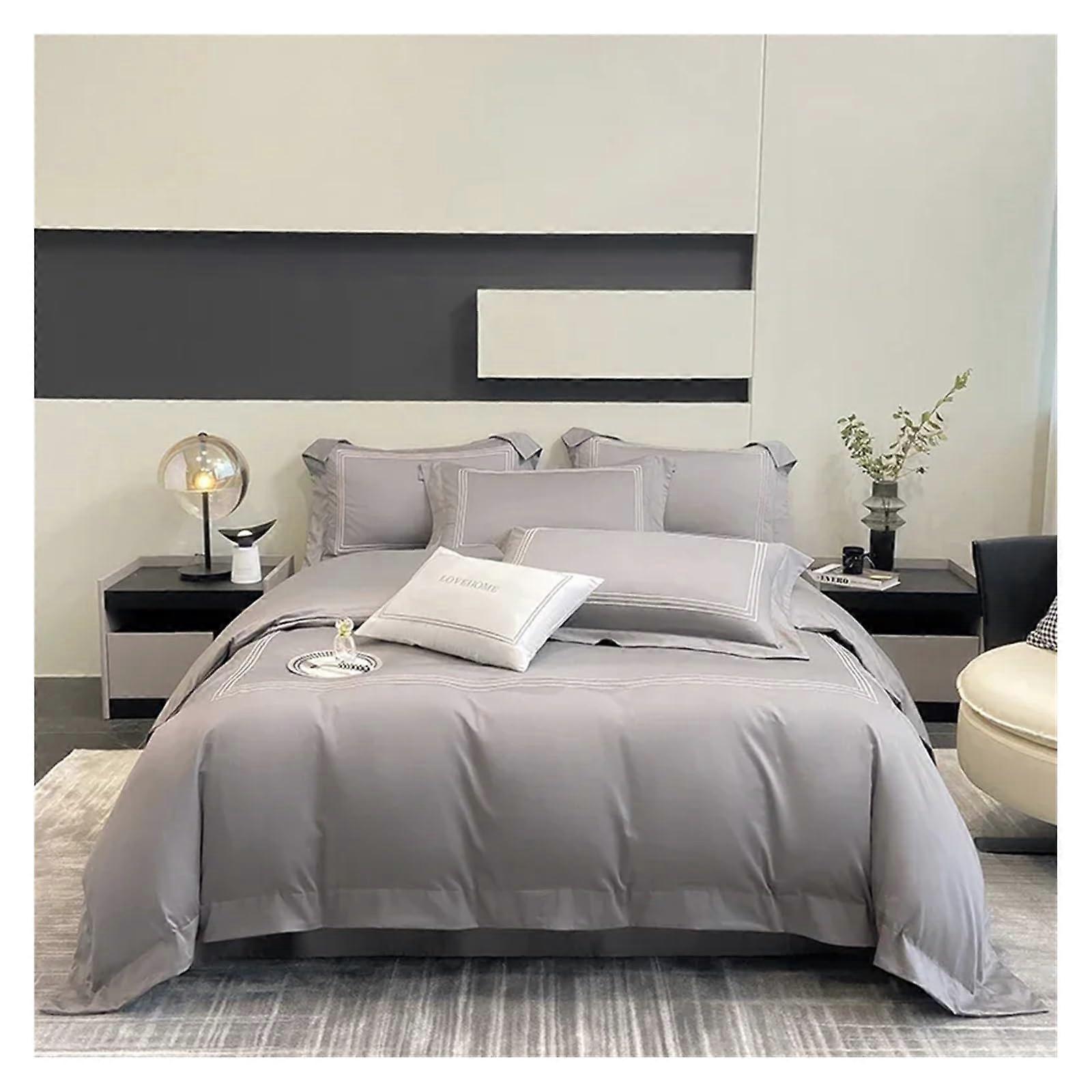 Luxury Egyptian Cotton Bedding Set King Size Sheets Grey Bed Linen Complete Modern Design