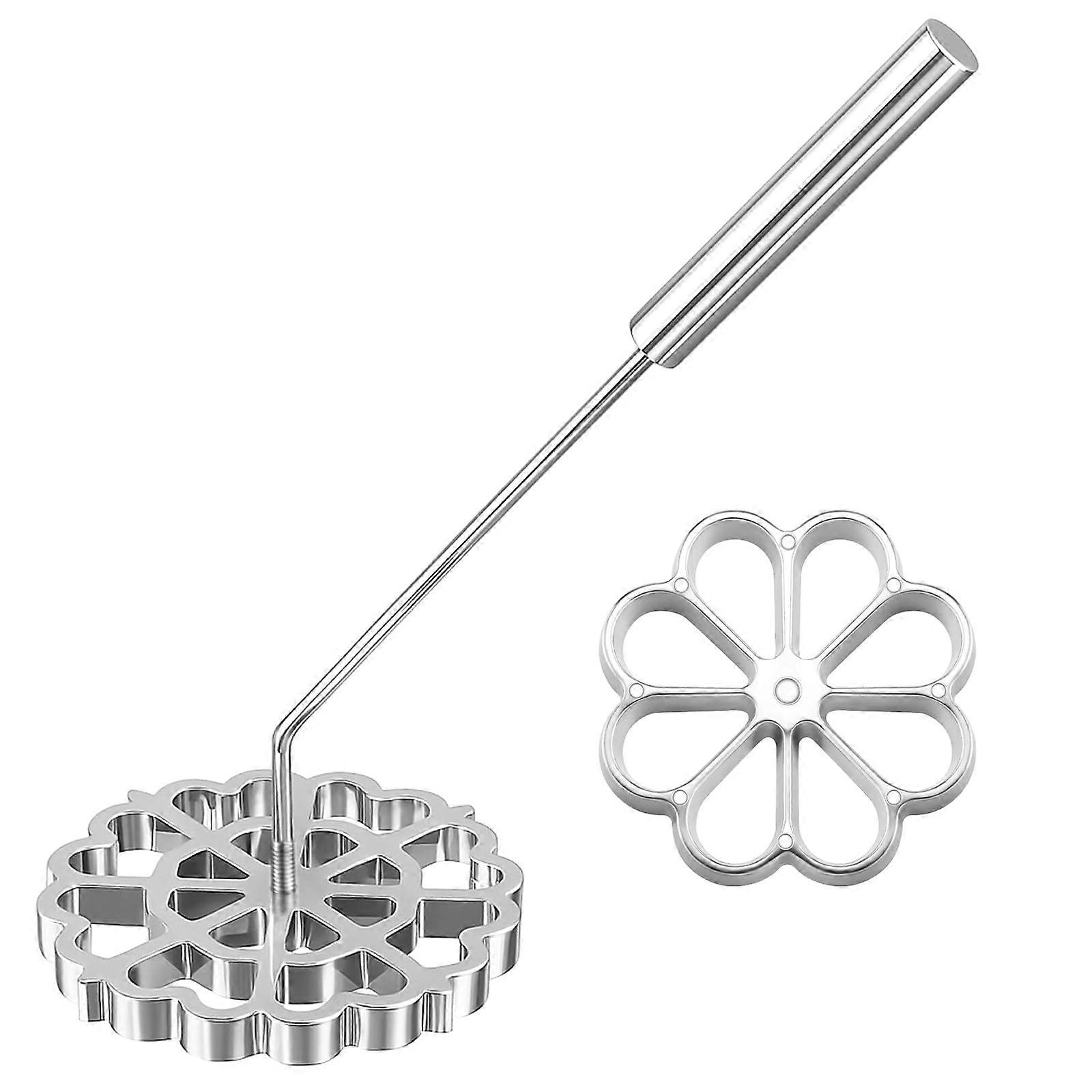 Rosette Iron Set with Aluminum Bunuelos Molds, Floral Pattern Baking Kit, Long Handle