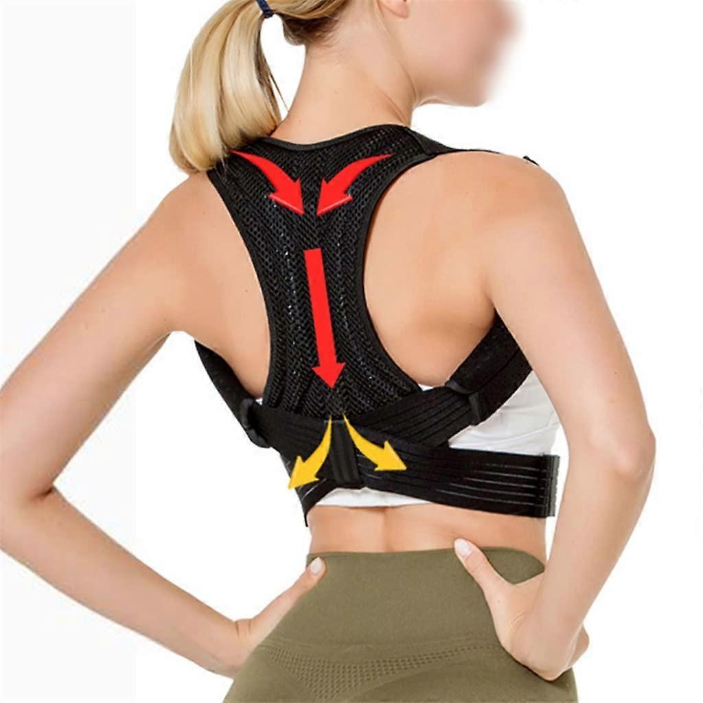 Posture Corrector with Reinforced Back Support, Breathable Mesh, Adjustable Fit, Black M Size