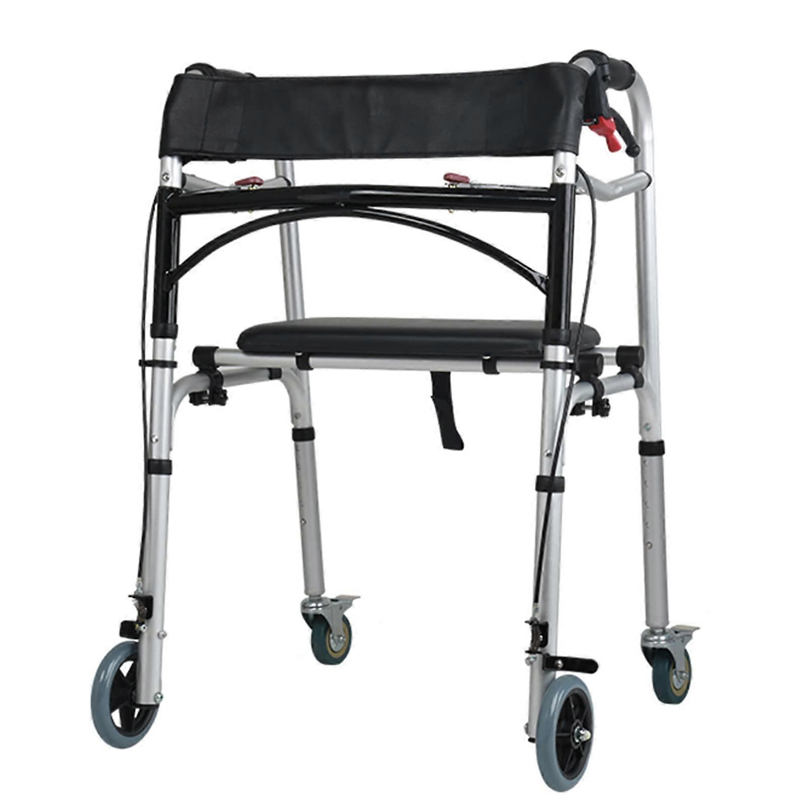 Foldable Walker for Seniors with Seat and Wheels, Height Adjustable Frame with Brakes