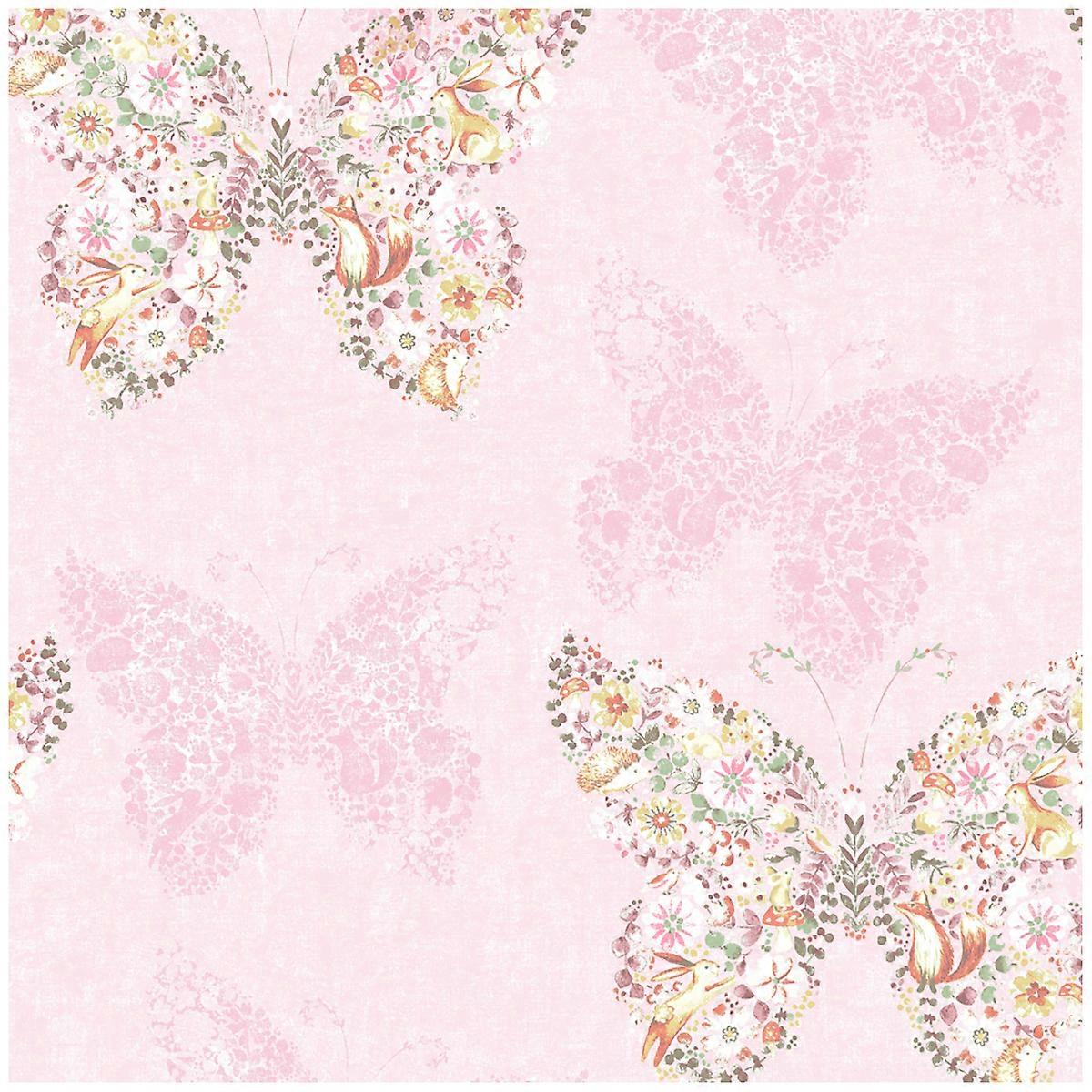 Enchanted Butterfly Pink Wallpaper